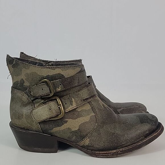 Cofi Camo Military Print Leather Women's Ankle Boots - Picture 2 of 12